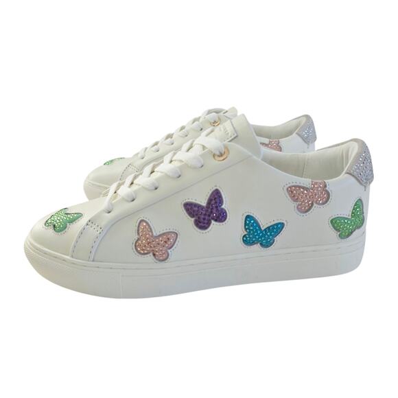Kurt Geiger London Jewel Lane Butterfly Embellished Leather Sneakers Size 8.5 39 - Picture 7 of 8